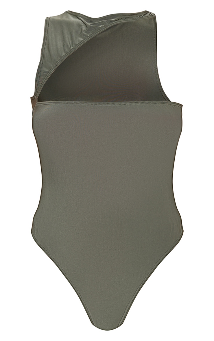 Khaki Slinky Asymmetric Cut Out Sleeveless Bodysuit image 5