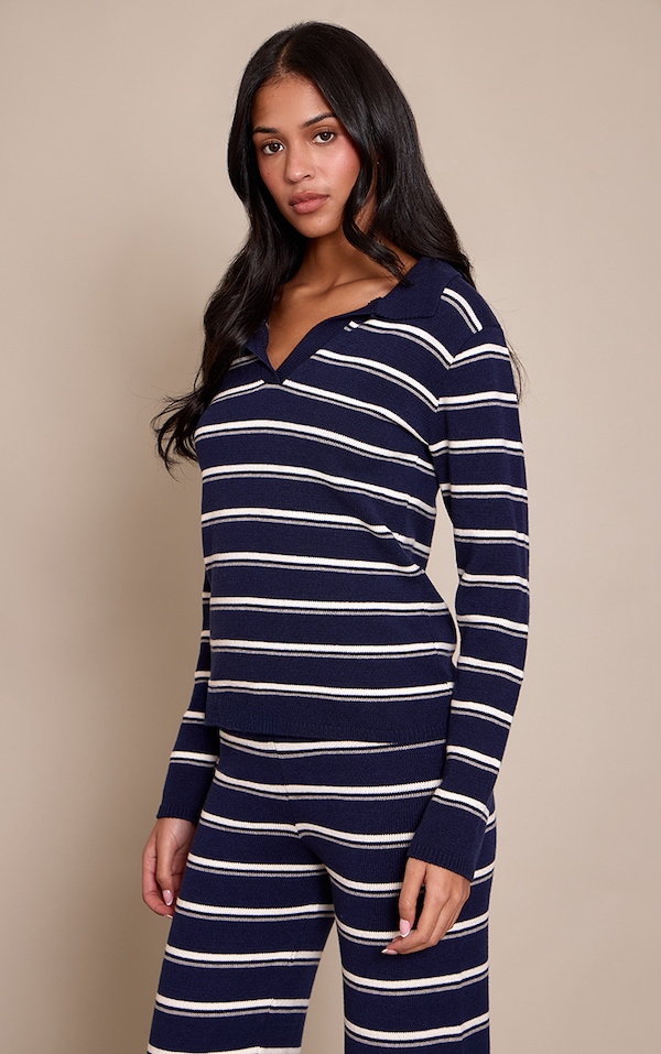 Tall Navy Striped Compact Knit Rugby Style Sweater