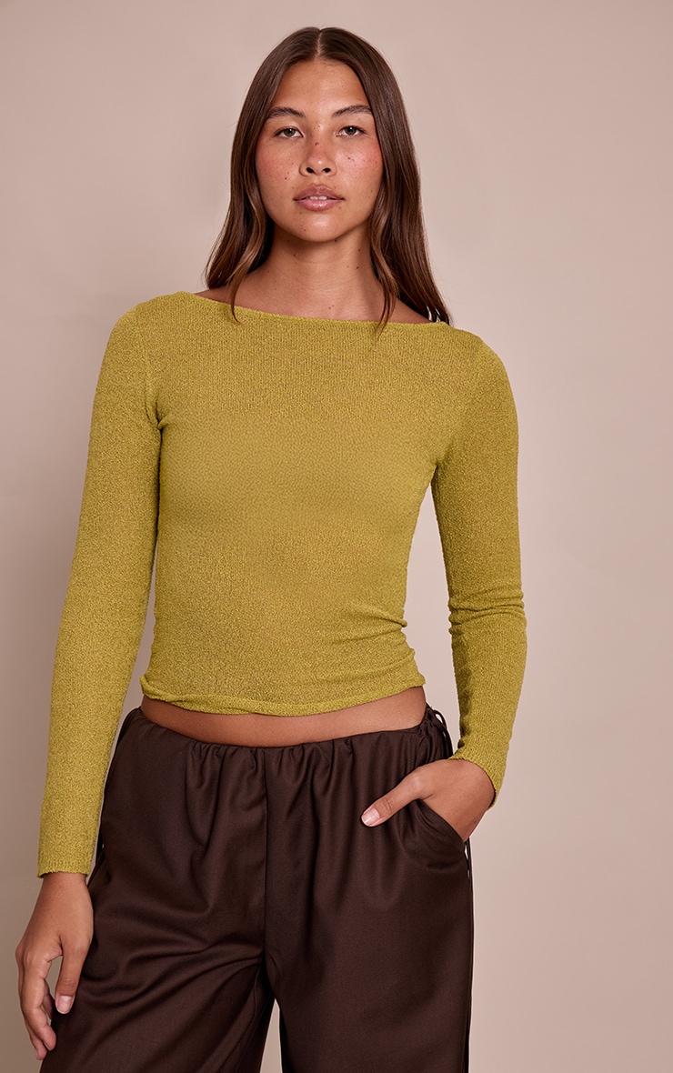 Olive Towelling Fine knit Top image 1