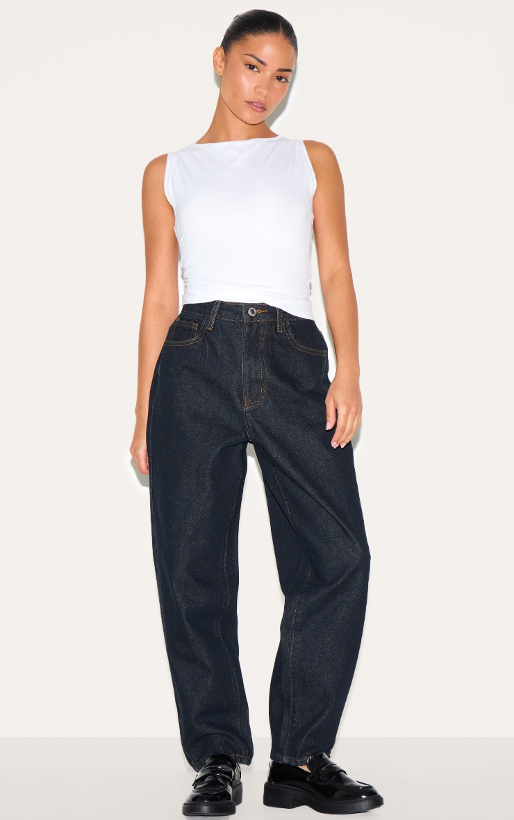 Petite Dark Indigo High Waist Mom Jeans image 1