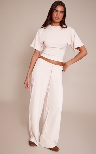 Cream Soft Touch Tie Waist Casual Pants