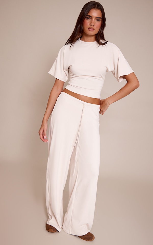 Pantalon décontracté doux crème à taille nouée
