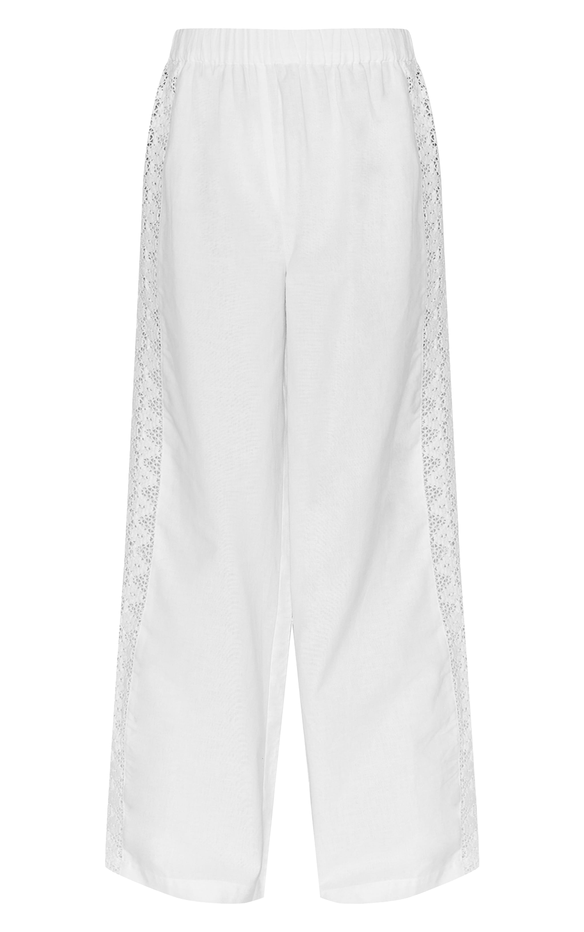 Petite White Linen Look Crochet Side Detail Wide Leg Pants image 5