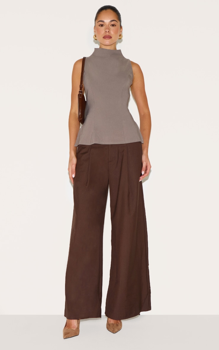 Mushroom Bengaline High Neck Waist Detail Long Top image 3