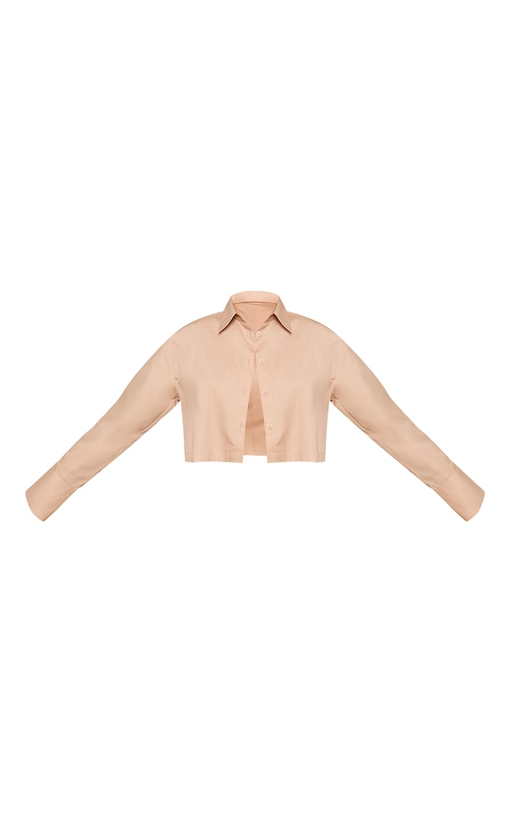 Taupe Woven Cropped Shirt image 5
