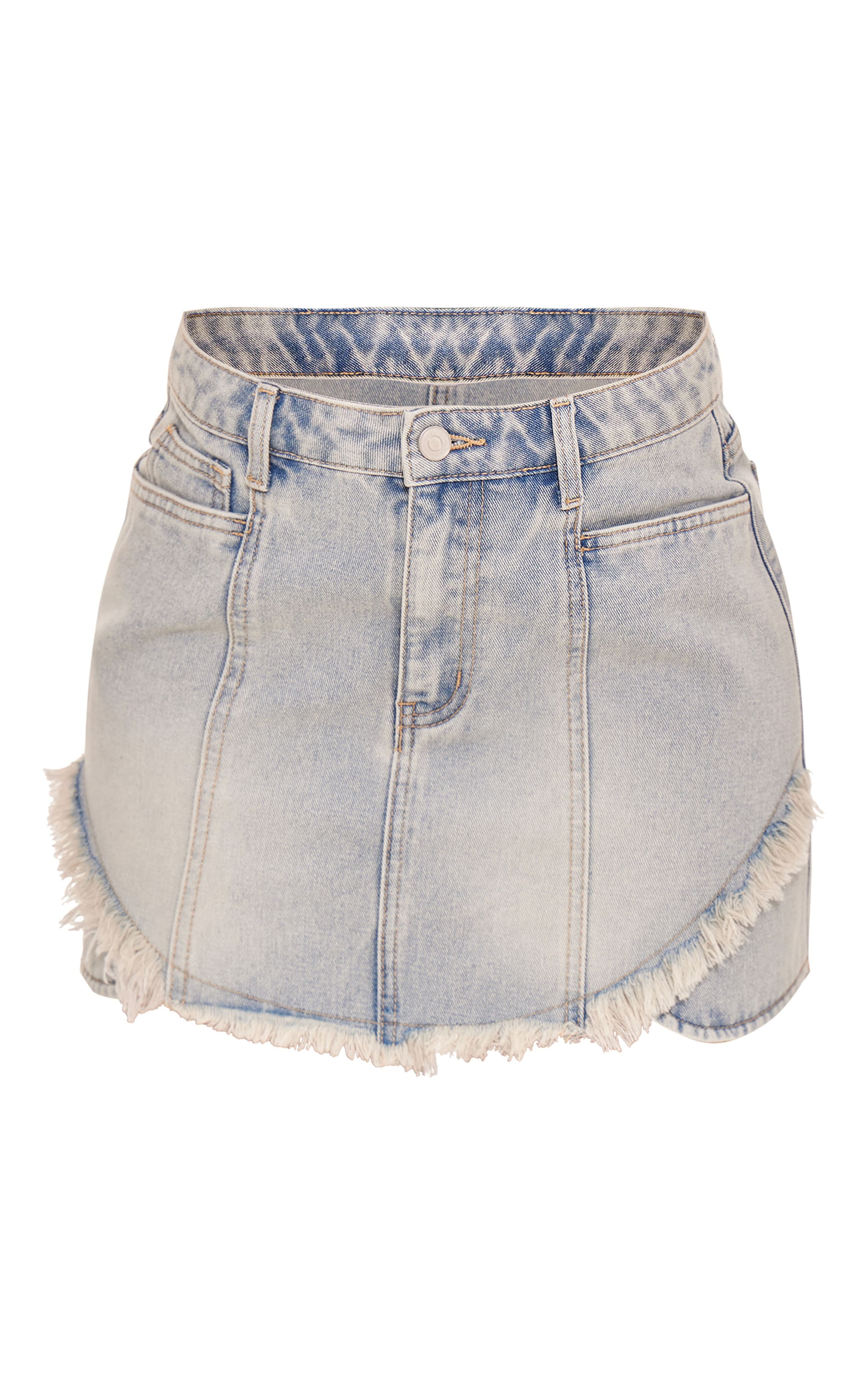 Light Blue Raw Edge Seam Detail Mini Skort image 6