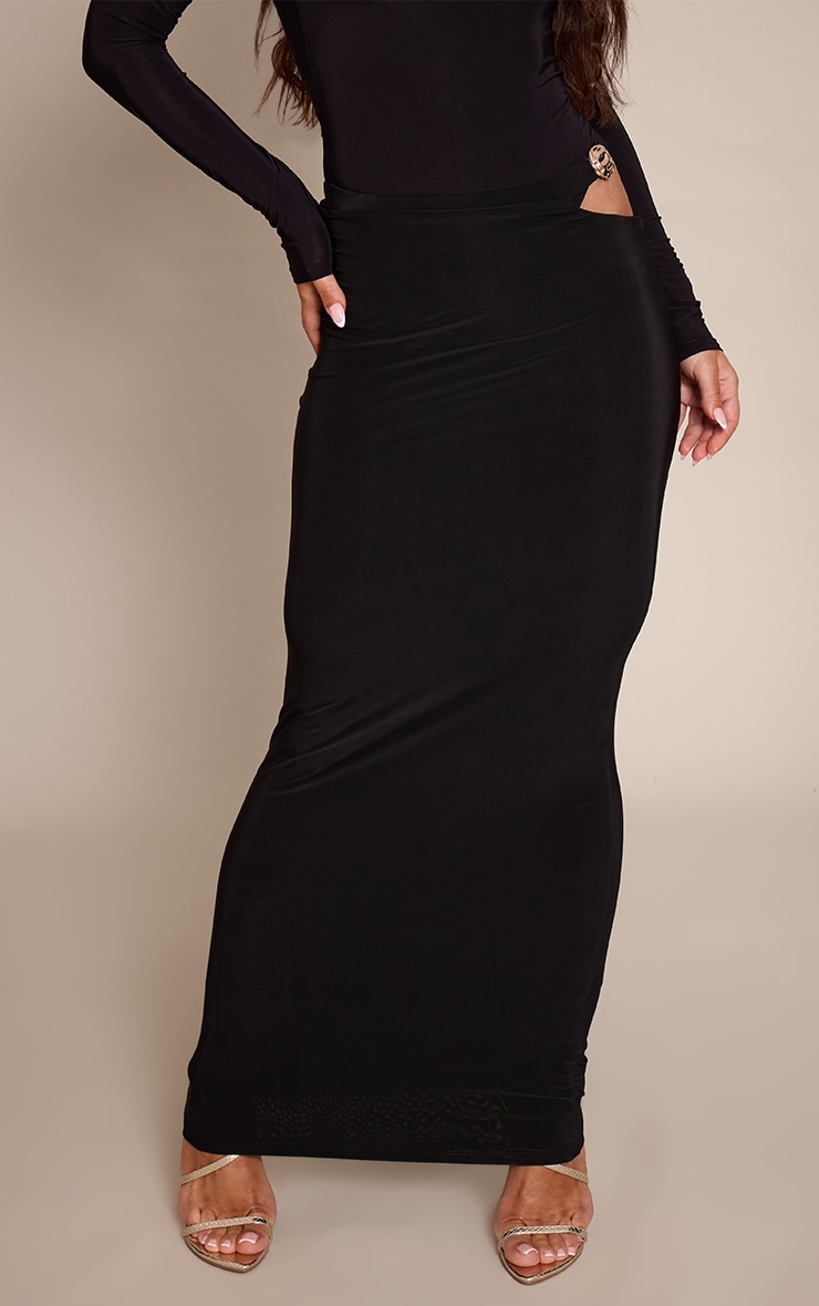 Black Slinky Cut Out Trim Detail Maxi Skirt image 2