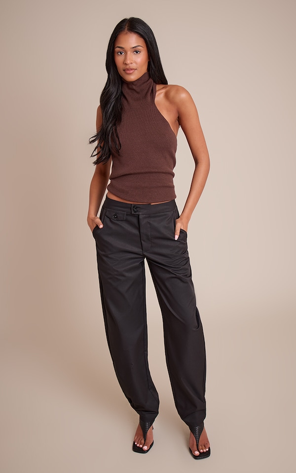 Tall Black Woven Button Pants