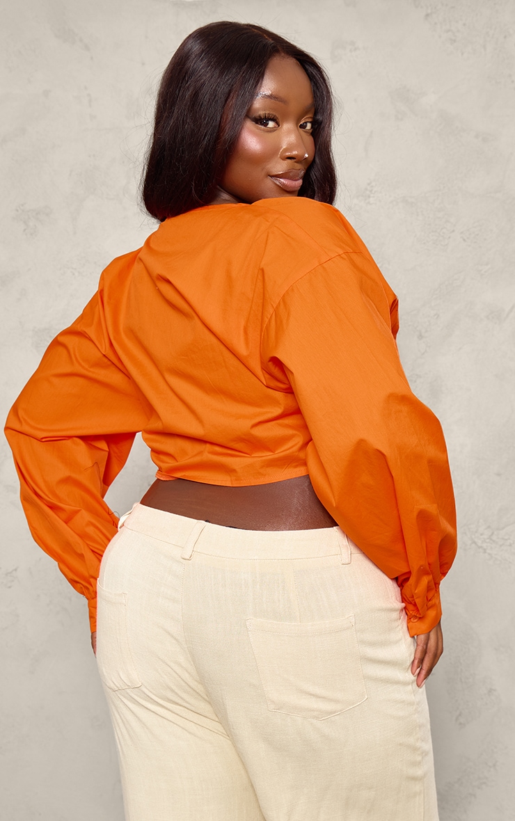 Plus Orange Printed Tie Front Ruched Blouse image 2