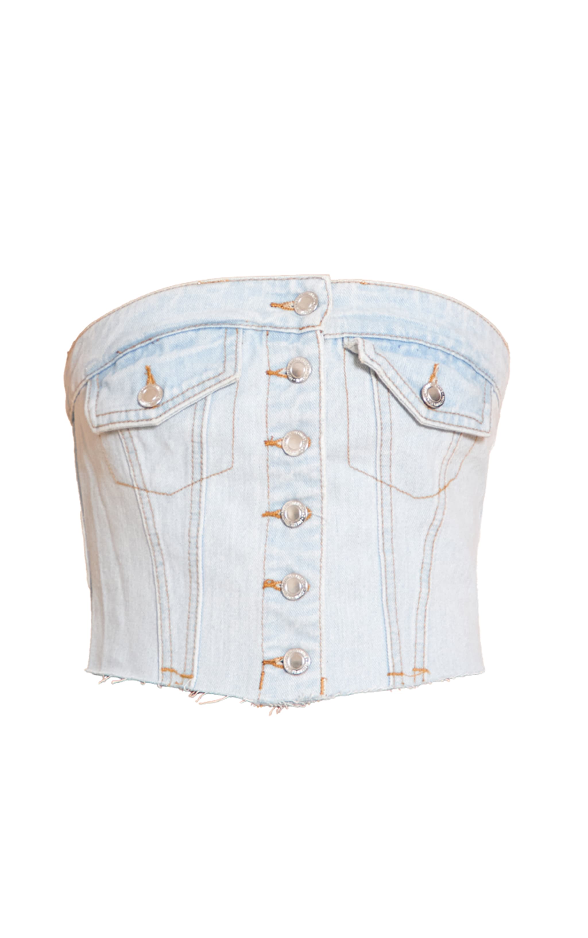 Top corset court en jean délavage bleu clair à poches image 5