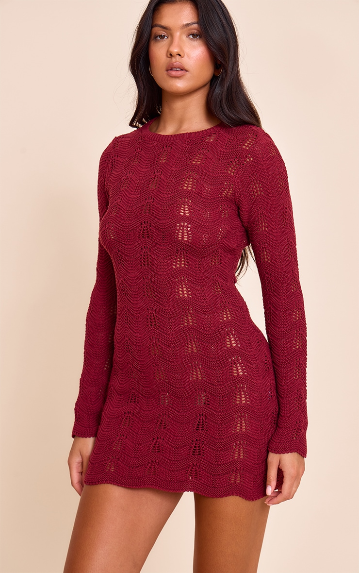 Wine Long Sleeve Backless Mini Dress image 1
