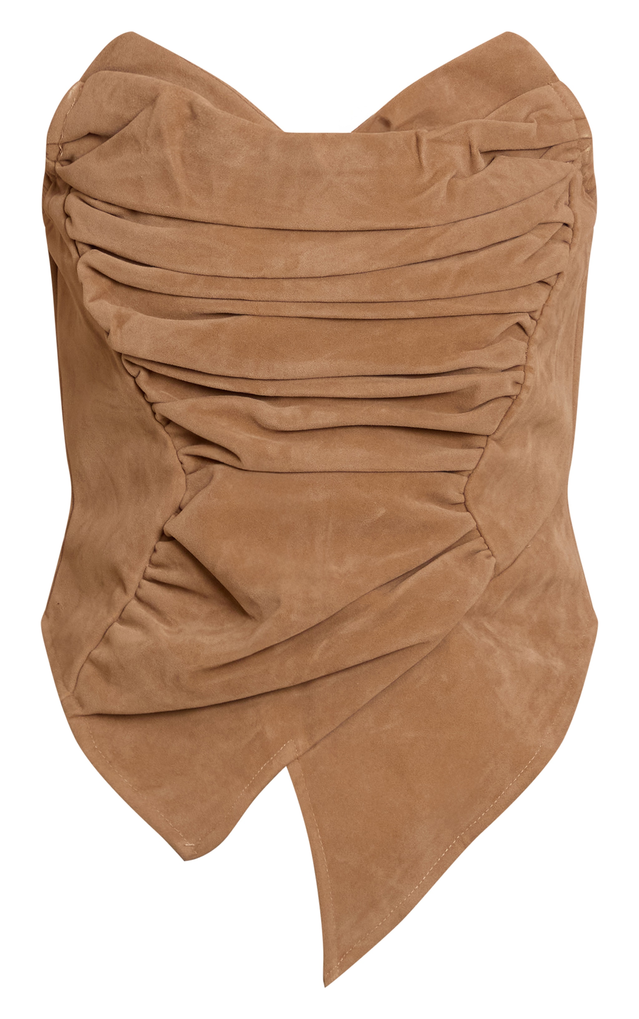 Tan Faux Suede Asymmetric Pointed Hem Corset
