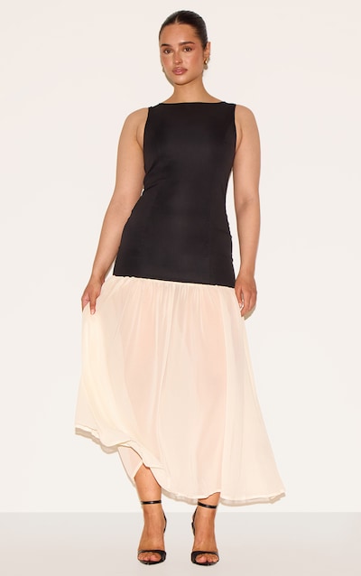 Shape Black Boat Neck Dropped Waist Maxi Dress