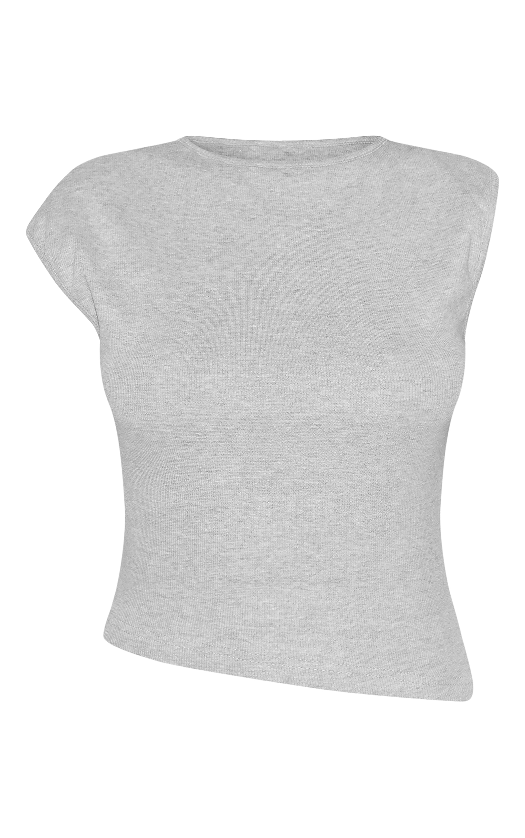 Grey Ribbed Knitted Asymmetric Long Top image 5