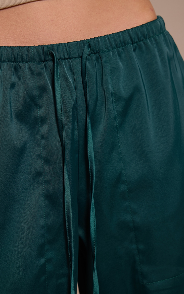 Emerald Green Satin Low Rise Wide Leg Drawstring Pants image 4