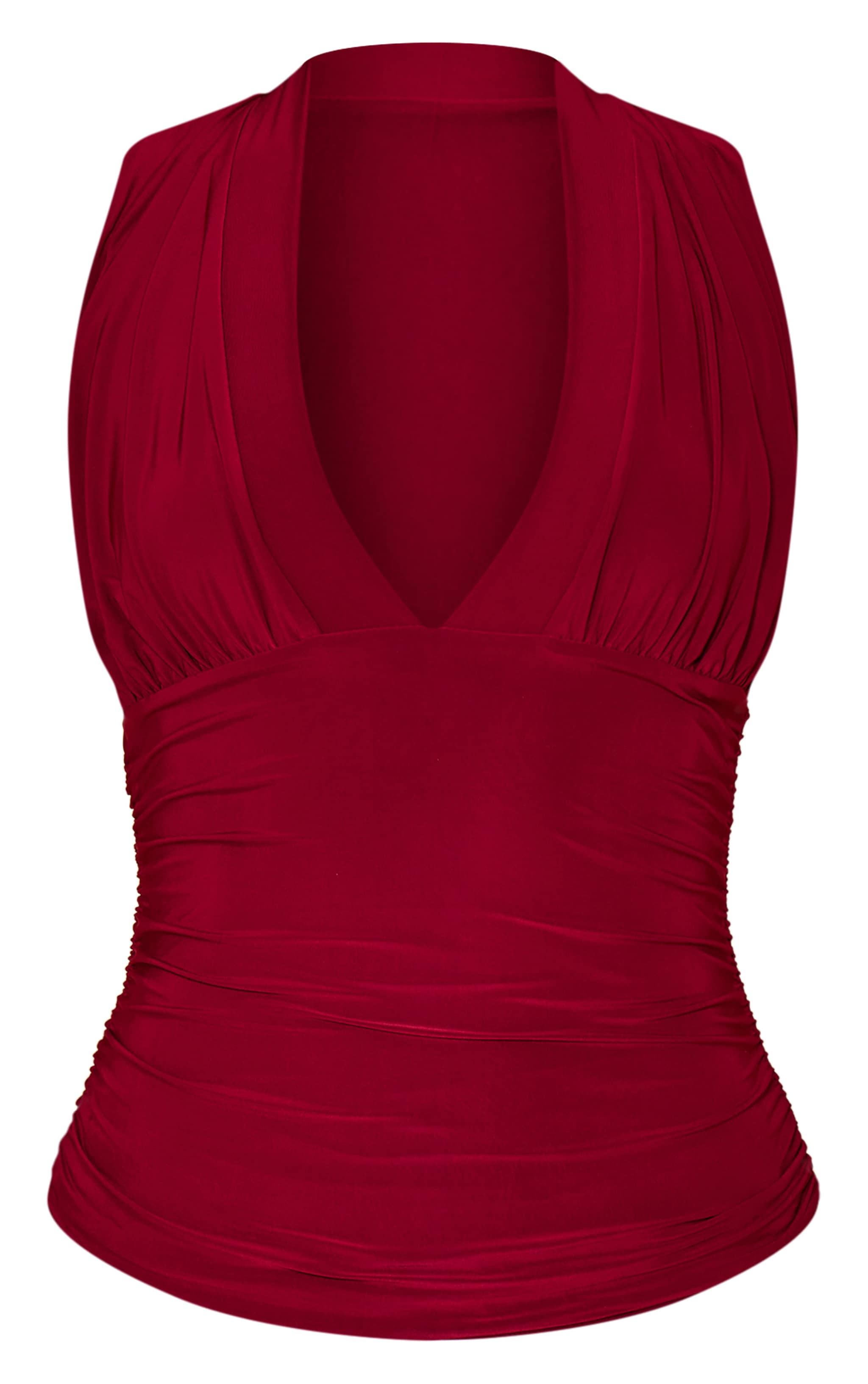 Tall Deep Red Matte Slinky Ruched Detail Sleeveless Top image 5