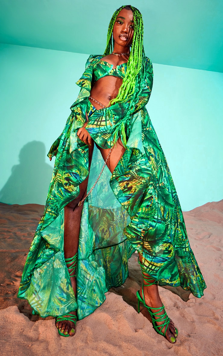 Green Tropical Extreme Frill Kimono image 4