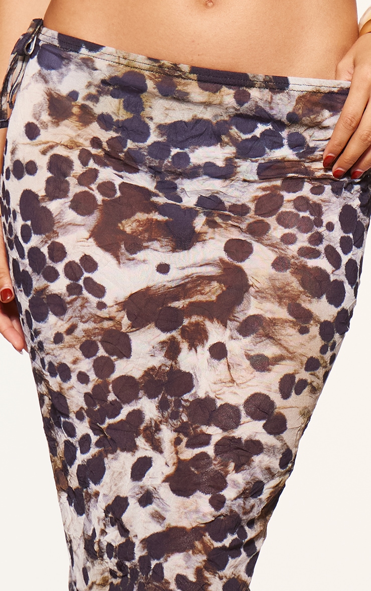 Black Printed Crinkle Mesh Low Rise Fish Tail Maxi Skirt image 4