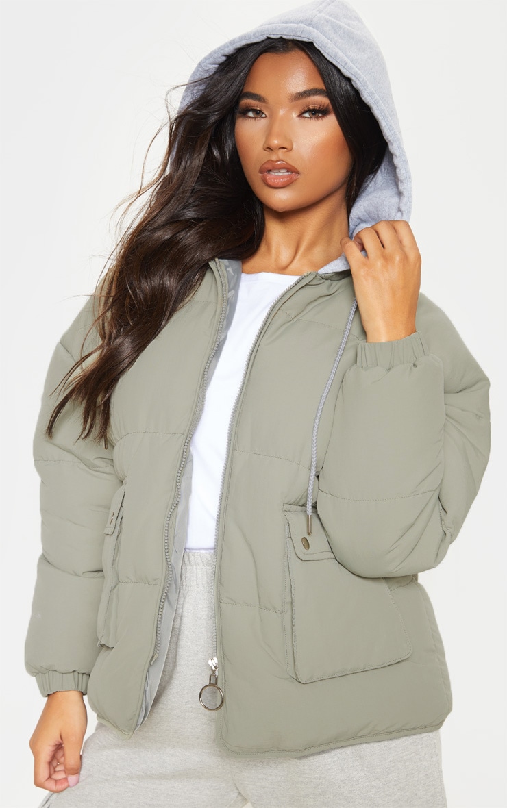 Sage Peach Skin Oversized Hooded Puffer