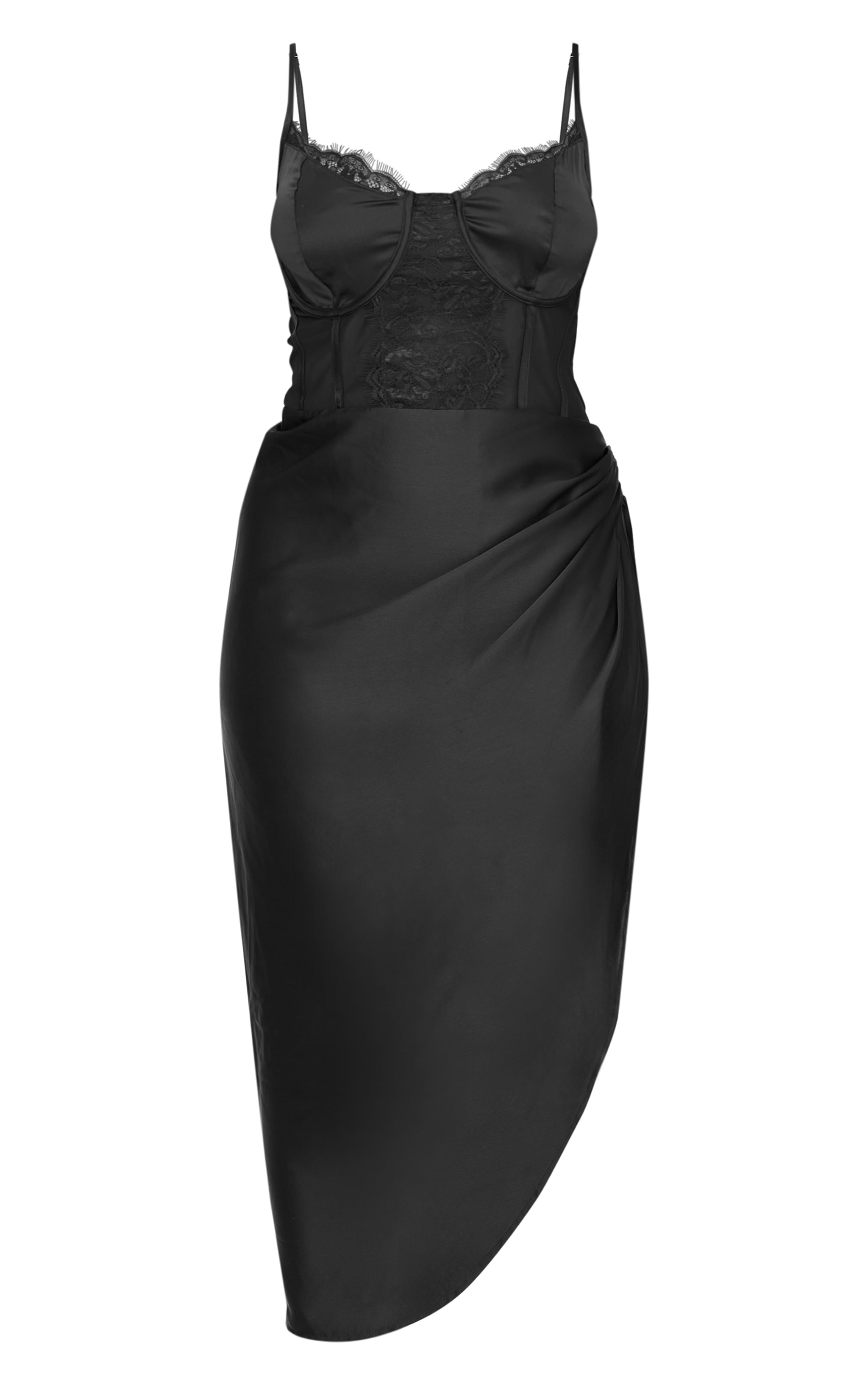 Plus Black Lace Insert Cup Detail Ruched Side Midi Dress image 5