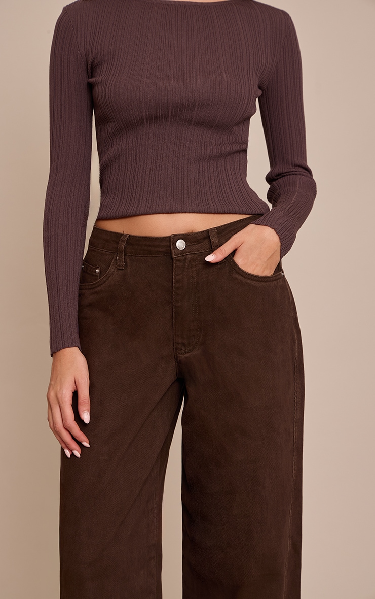 Chocolate Relaxed Mid Rise Seam Detail Wide Leg Jeans image 4