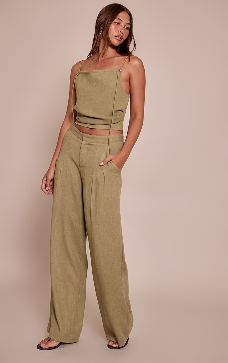 Pantalon texturé vert sauge plissé image 2