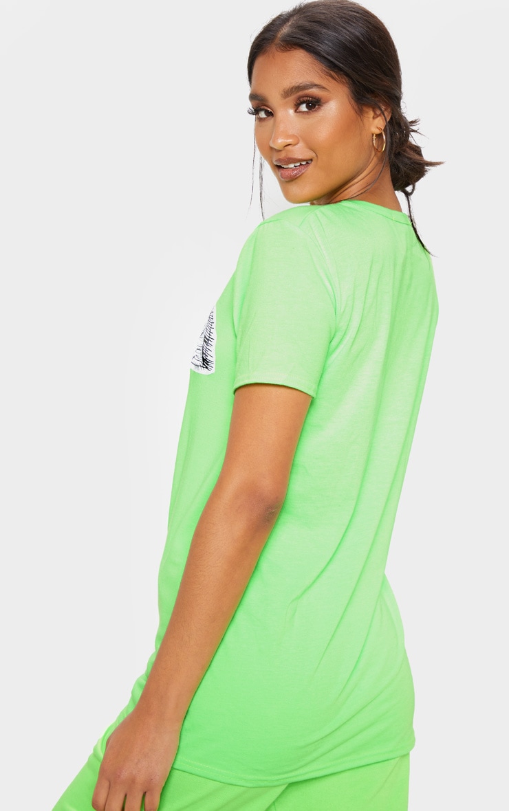 Neon Lime Abstract Face Printed Oversized T Shirt image 2