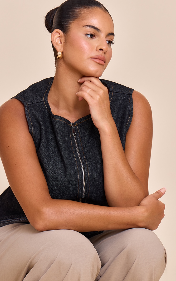 Plus Raw Indigo Wash Zip Detail Sleeveless Denim Top image 4