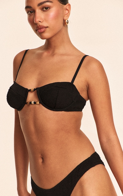 Haut de maillot de bain texturé noir à perles et armatures