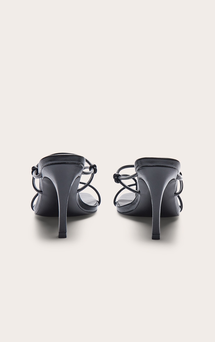 Black Pu Square Toe Thong Knotted High Heeled Mules image 4