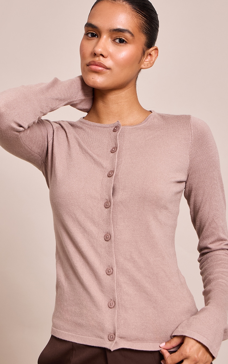 Taupe Button Through Fine Knit Cardigan image 1