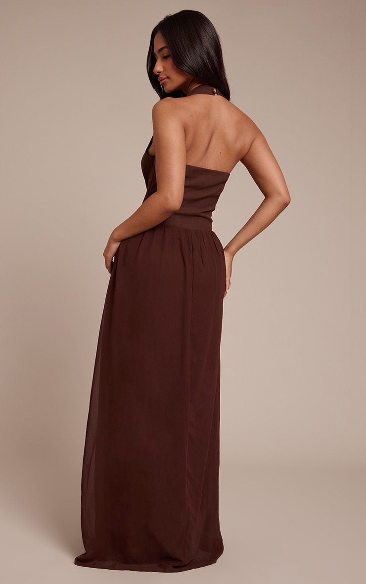 Petite Robe longue chocolat plissée à dos nu image 2