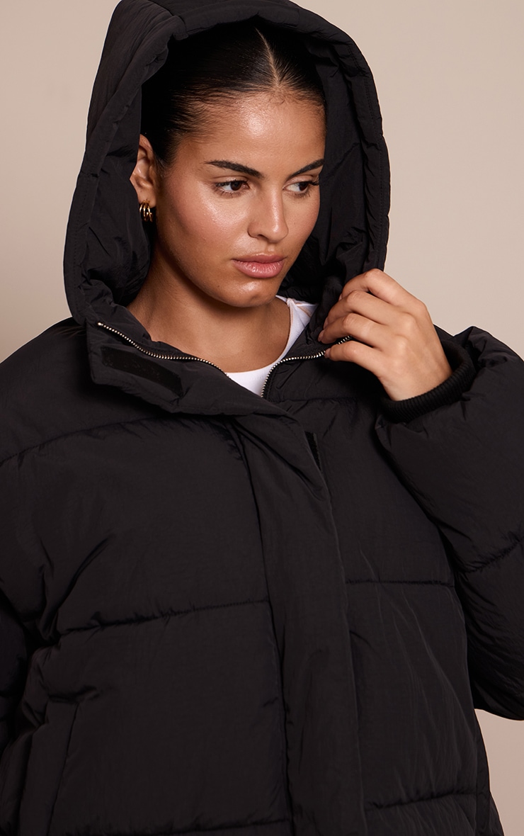 Plus Cropped Black Drawstring Puffer Jacket image 4