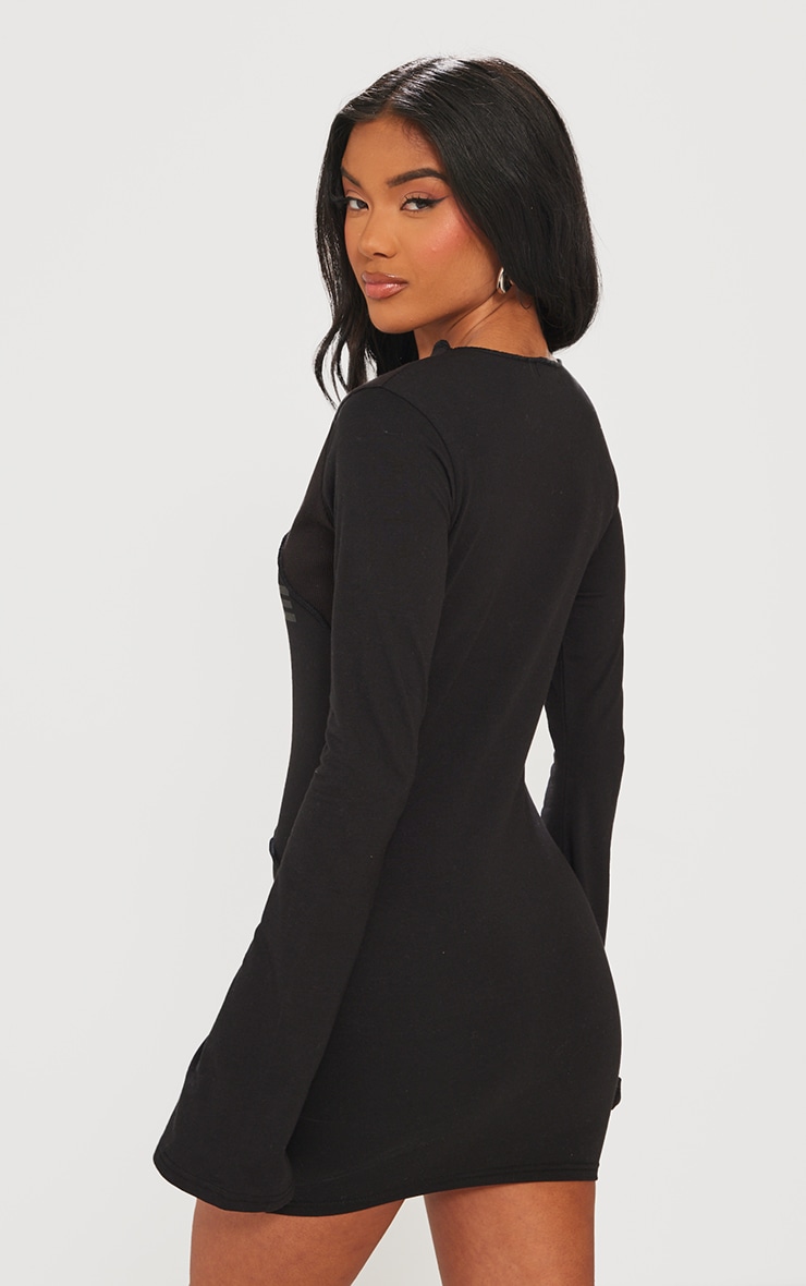 Black Paris Slogan Exposed Seam Flared Sleeve Bodycon Dress image 2