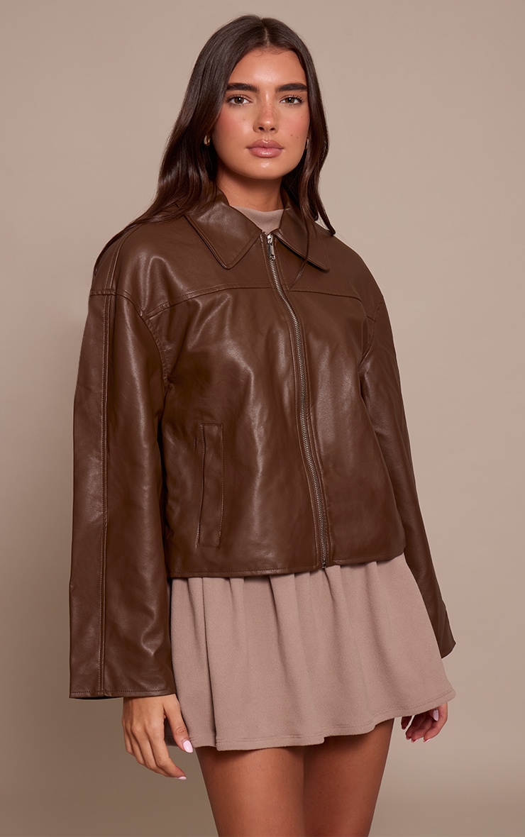 Brown Zip Through Pu Jacket image 4