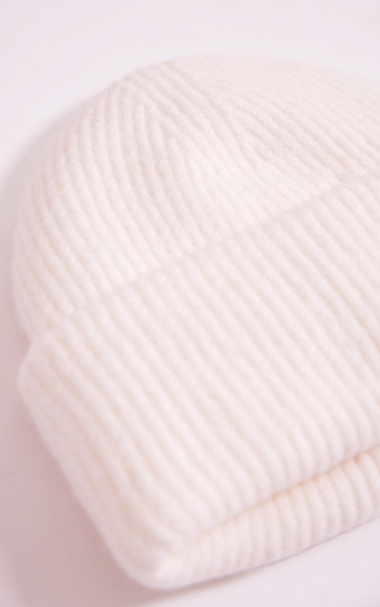 White Ribbed Knit Beanie image 3