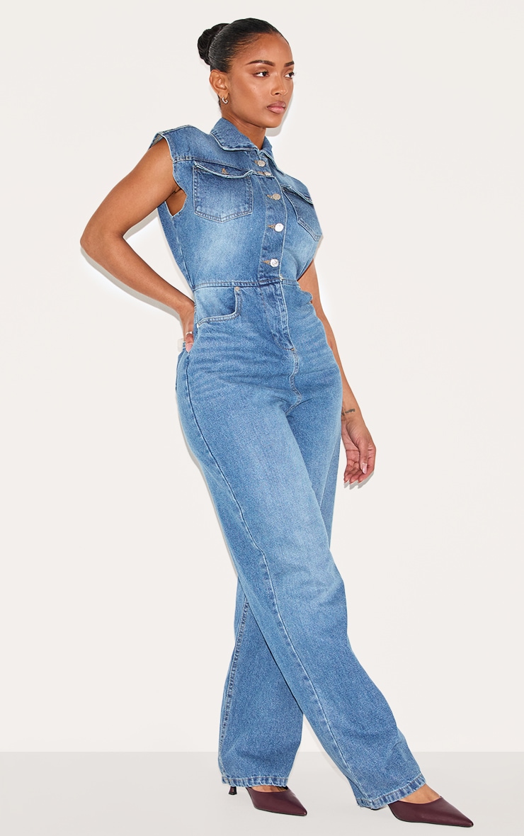 Shape Light Blue Sleeveless Rigid Denim Jumpsuit | Shape ...