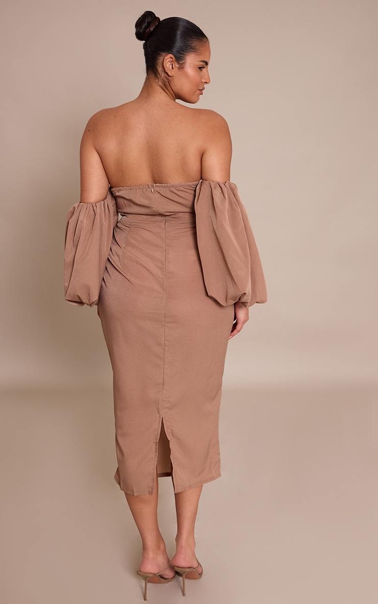 Plus Mushroom Bandeau Puff Sleeve Midi Dress image 2