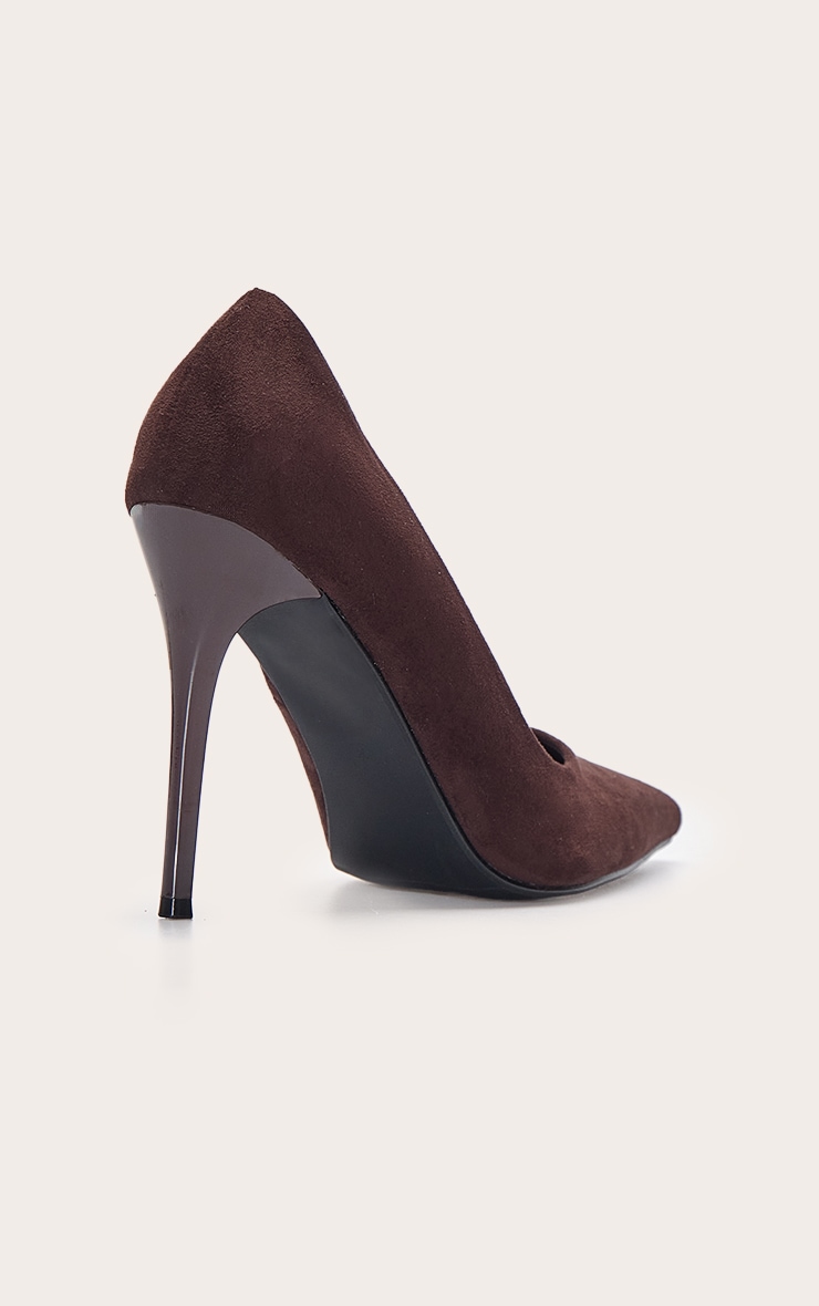 Chocolate Faux Suede Court Shoe image 4