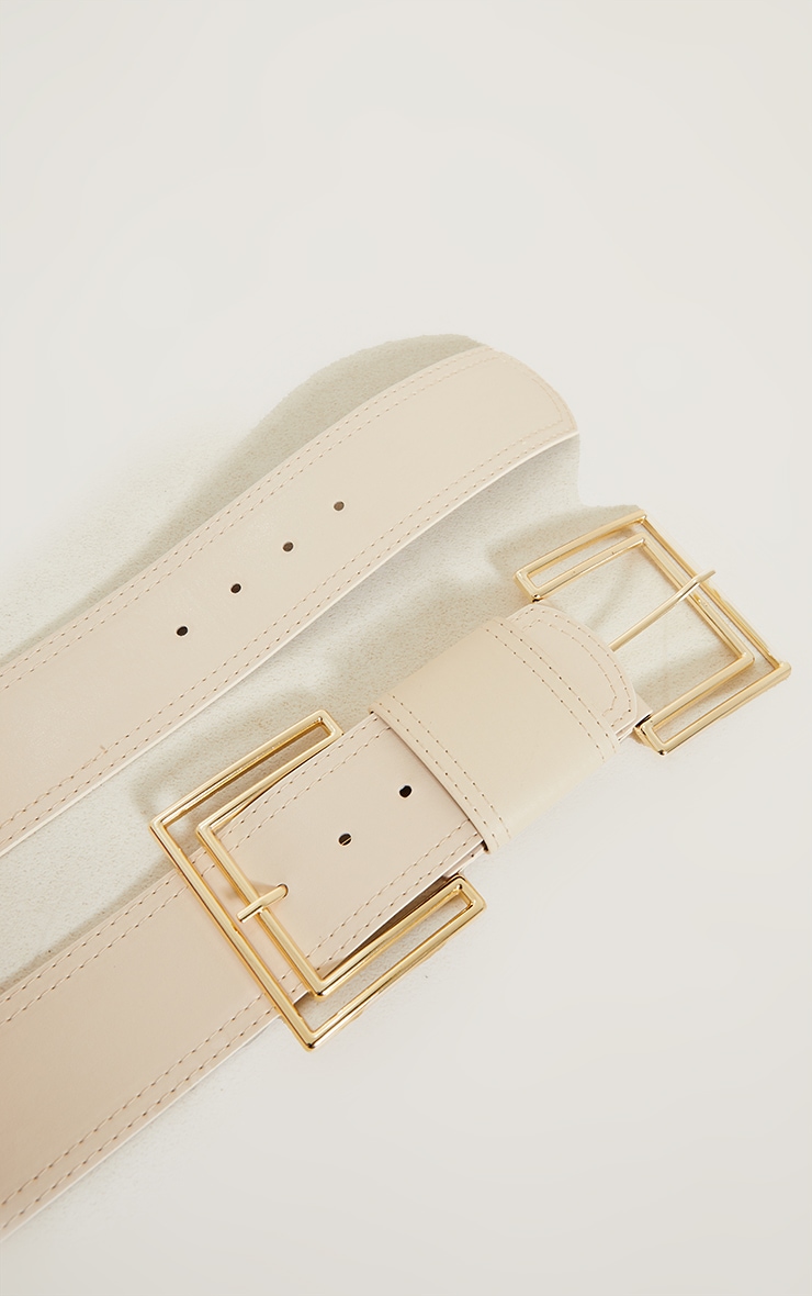 Cream Oversized Cut Out Double Buckle Belt image 3