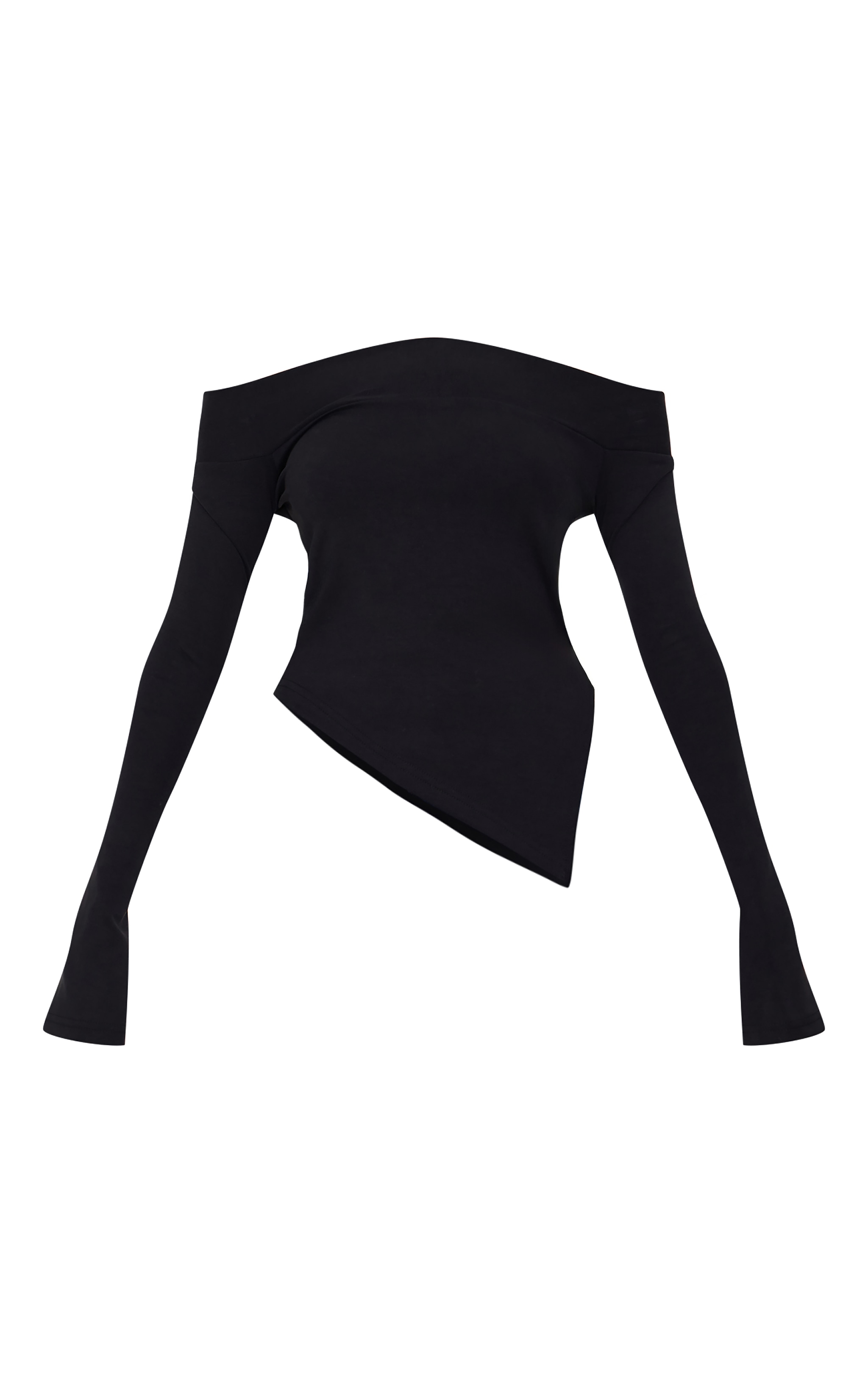 Black Premium Soft Touch Fold Bardot Asymmetric Top image 5