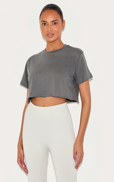Cotton Charcoal Oversized Crop T-Shirt
