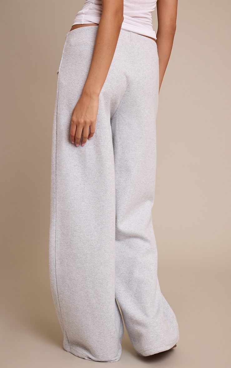 Grey Heavy Rib Wrap Waist Detail Wide Leg Pant  image 3