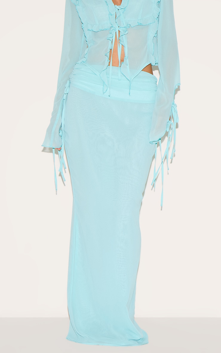 Aqua Ruched Chiffon Maxi Skirt image 2