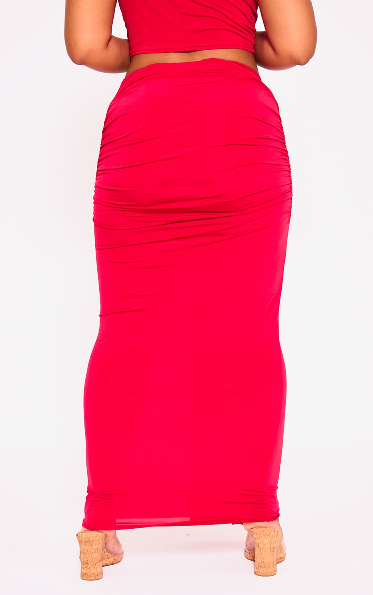 Plus Red Slinky Drape Detail Maxi Skirt image 3