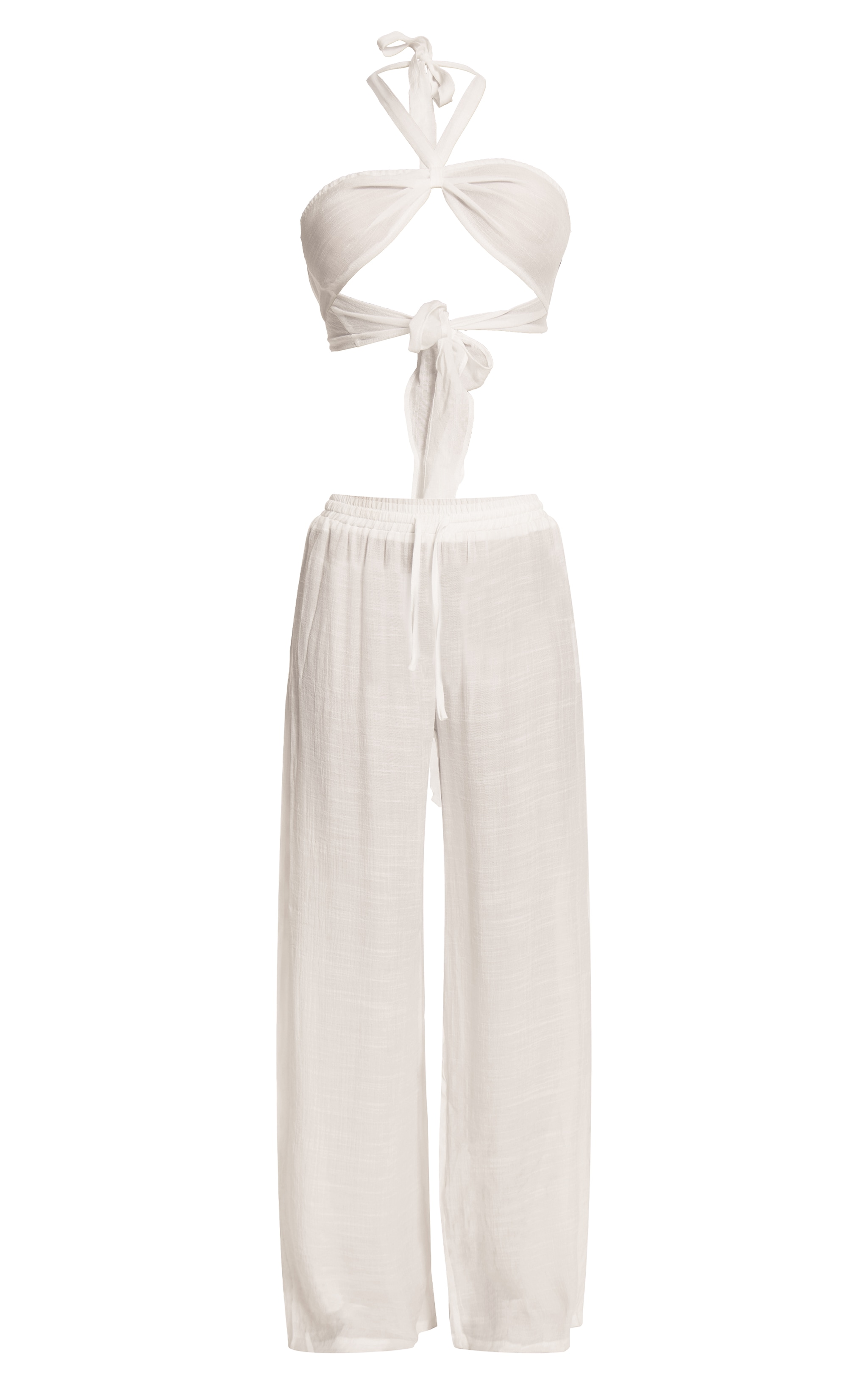 Ensemble de plage blanc à top bandeau et pantalon image 5