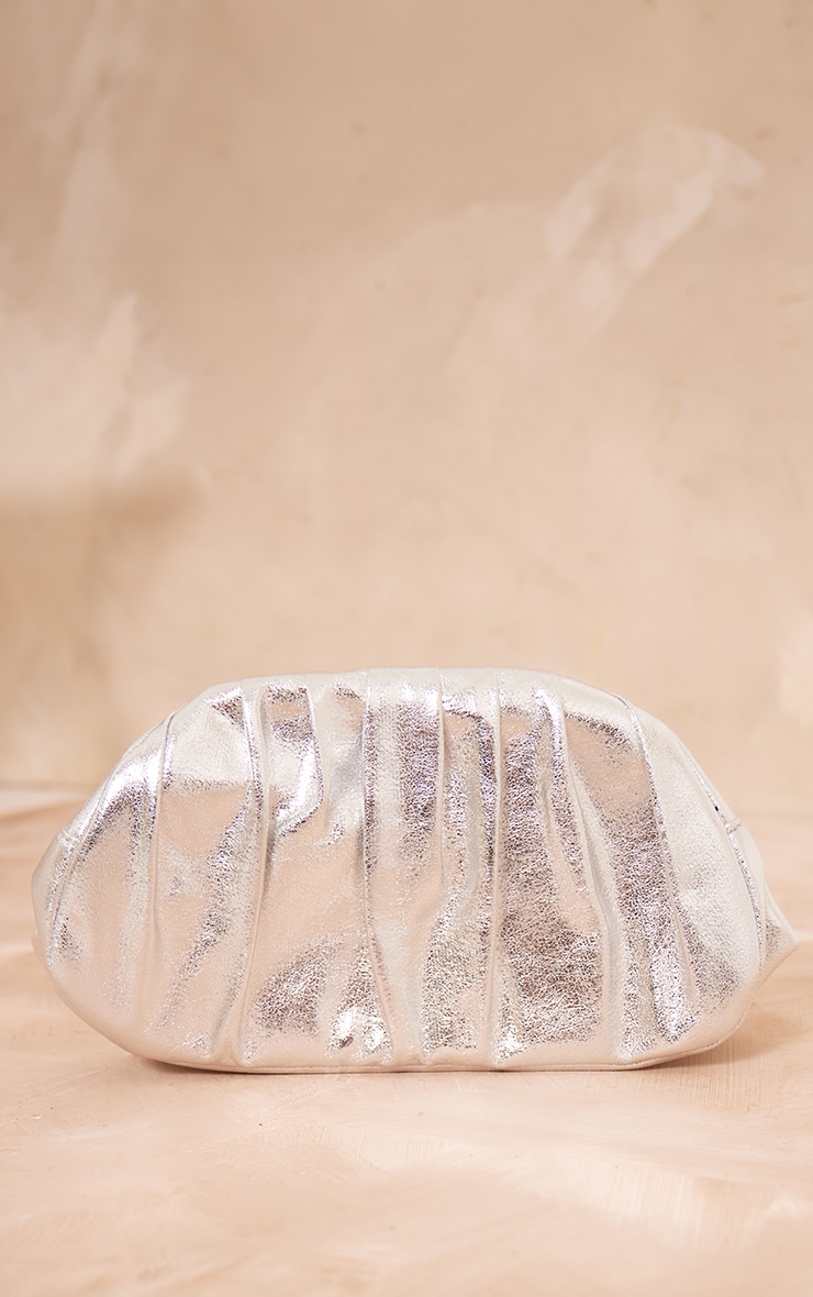 Silver Croc Ruched Clutch Bag image 2
