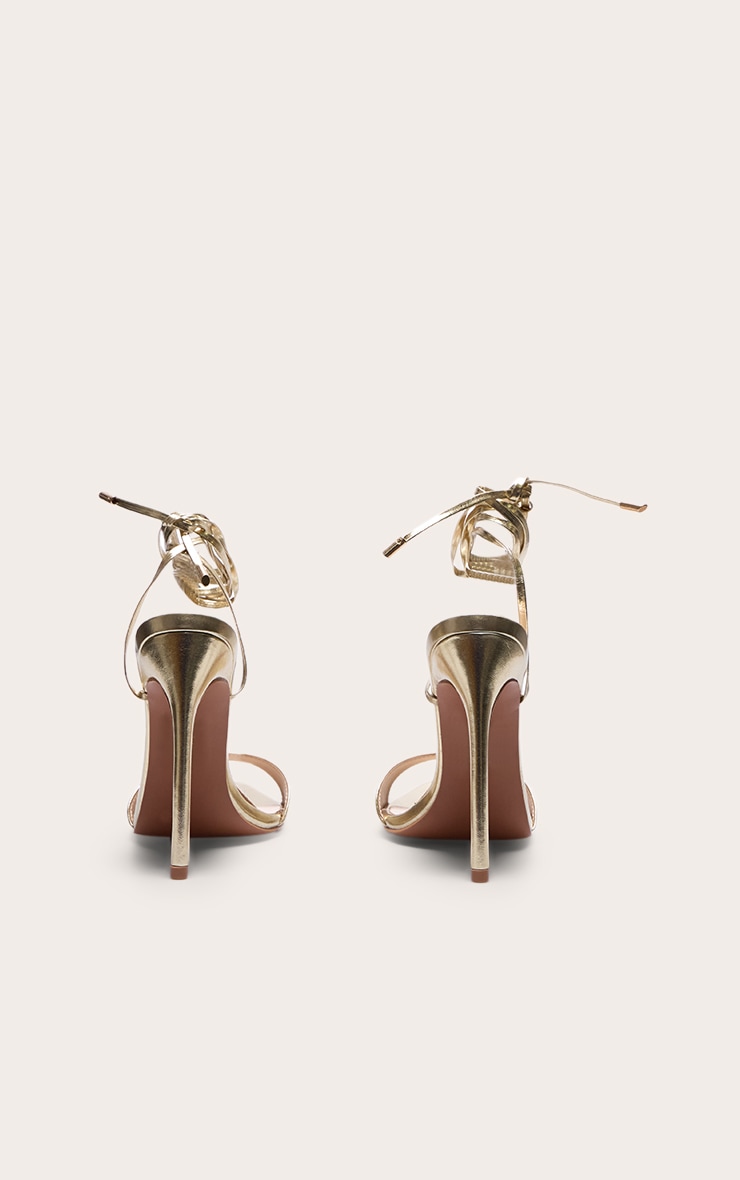 Gold PU Point Toe High Heeled Lace Up Sandals image 3