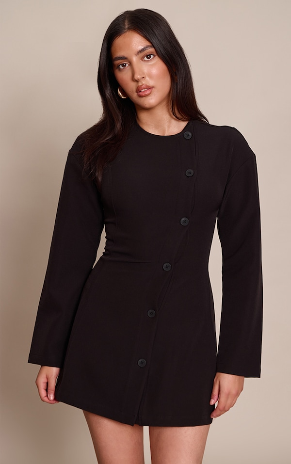 Black Button Down Shift Blazer Dress