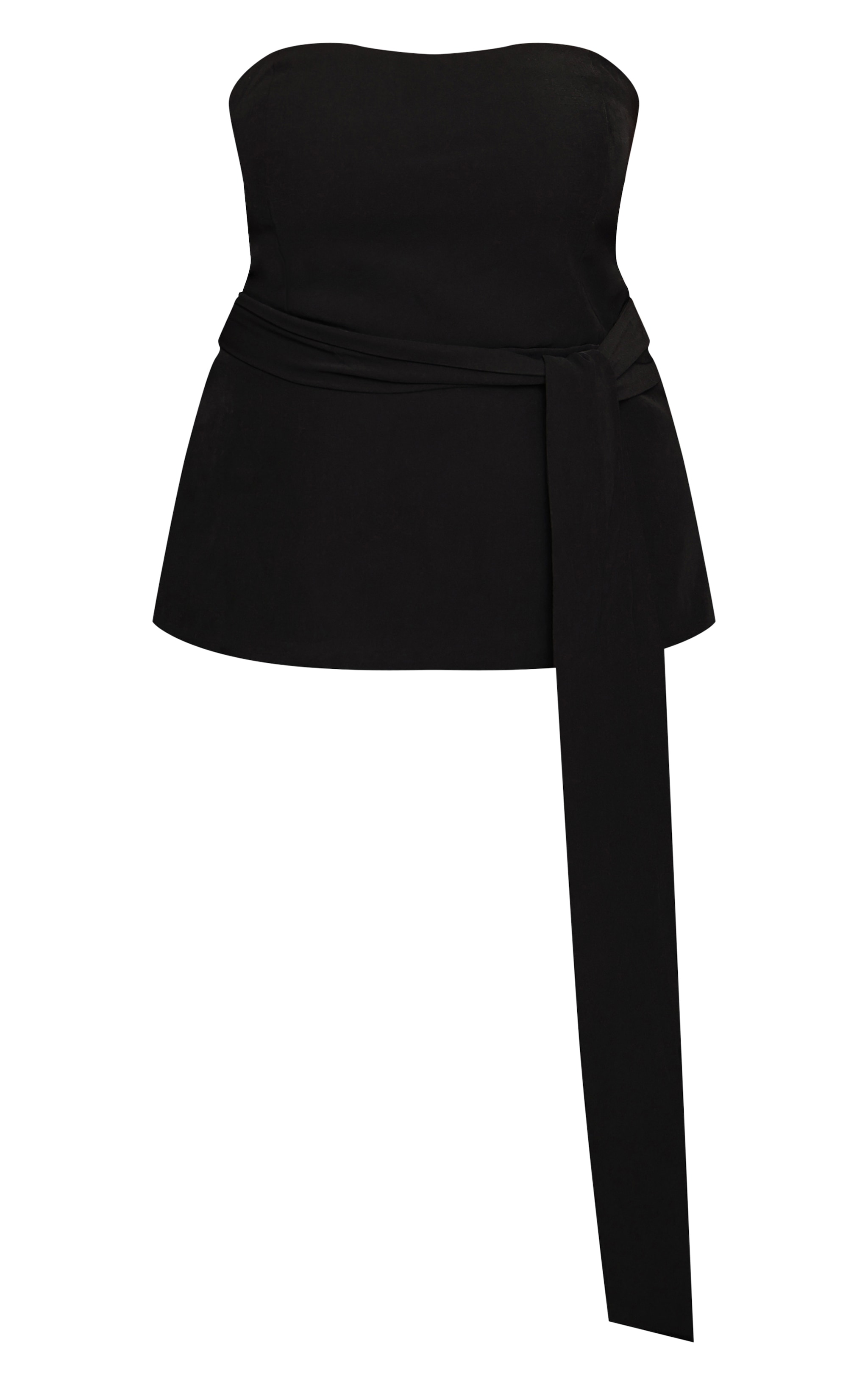 Plus Black Woven Bandeau Tie Waist Top image 5